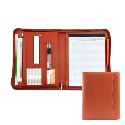 Leather Folder Zippered Closure Portfolio for Business IPad/Table and Card Interview Resume Binder