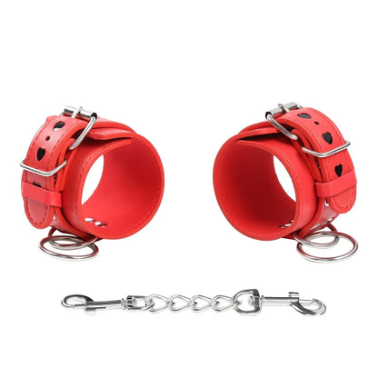 Detachable Heart Shape PU Leather Bondage Cuffs for Wrist And Ankle Adult Fetish BDSM Toy for Couples Men Women
