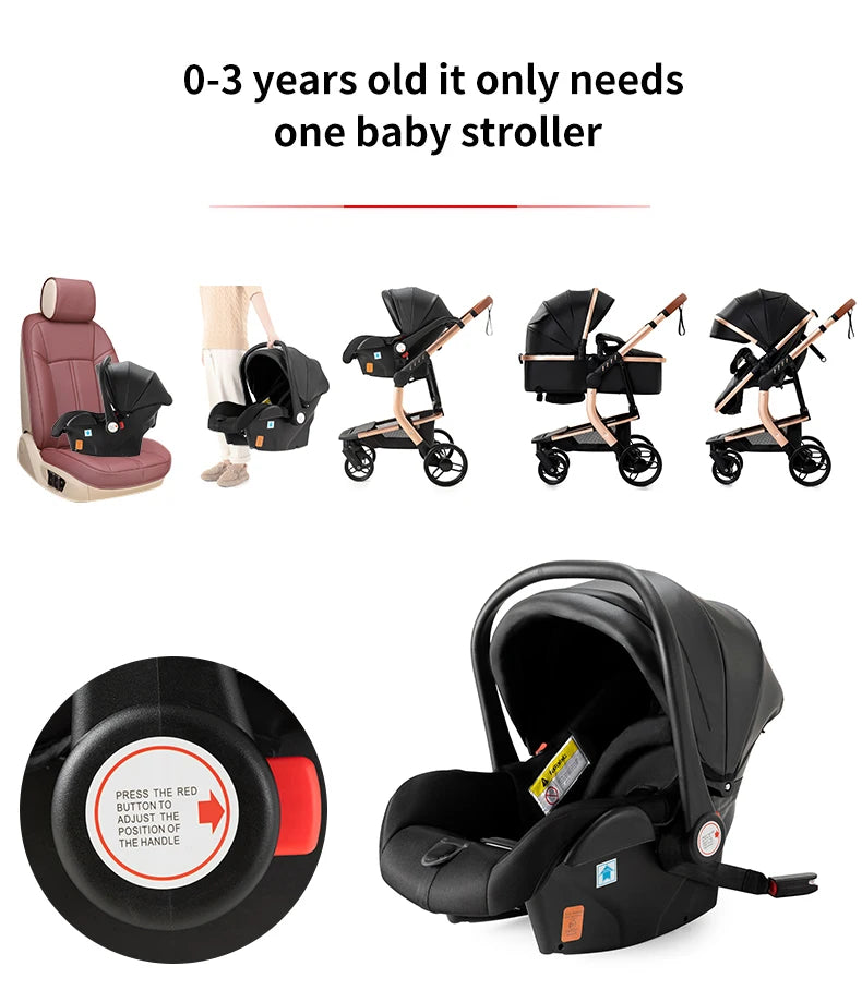 Baby pram Lightweight stroller Baby carriage PU 3in1 stroller Baby stroller 3-in-1 Baby carriage strollers for baby light carts