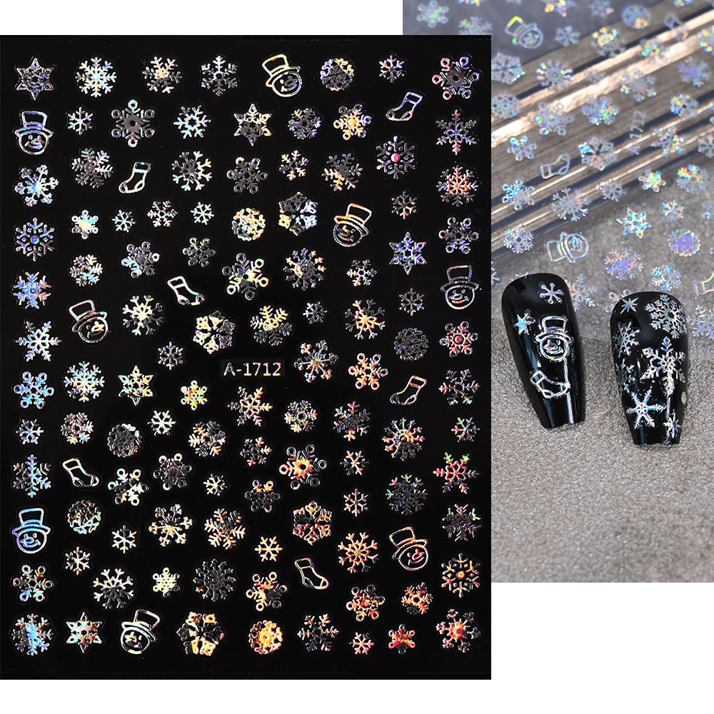 1sheet 3D White Snowflakes Nail Stickers for Christmas Winter Snow Flower Self-adhesive Nail Art Decals DIY Manicure Decorations