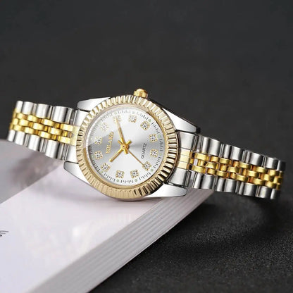 Luxury Rhinestone Women Watches Stainless Steel Band Quartz Wristwatch Clock Gift Reloj Mujer（Without Box）