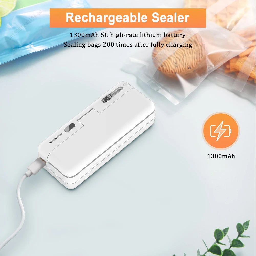 Mini sandarinimo aparatas „2in1“ plastikinių maišelių sandarinimo mašina Nešiojamas maisto pakuočių maišelių sandariklis USB įkraunamas rankinis plastikinių maišelių terminio sandarinimo aparatas