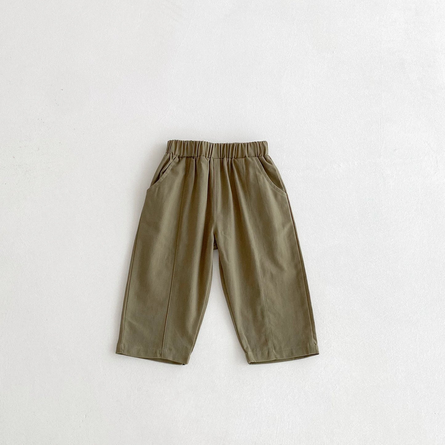 Toddler Girl Cotton Pleated Harem Pants 1-6Y Kids Boys Solid Color Casual Roll Up Trousers Comfy Elastic Waist Kids Bottoms