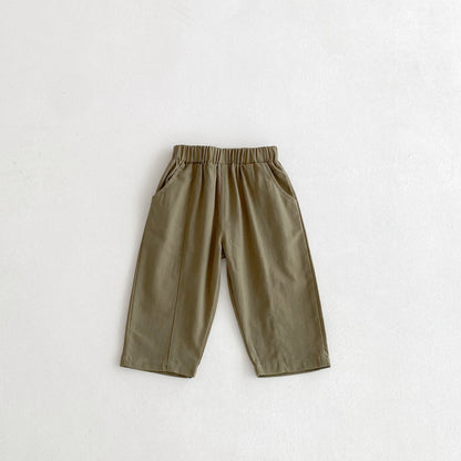 Toddler Girl Cotton Pleated Harem Pants 1-6Y Kids Boys Solid Color Casual Roll Up Trousers Comfy Elastic Waist Kids Bottoms