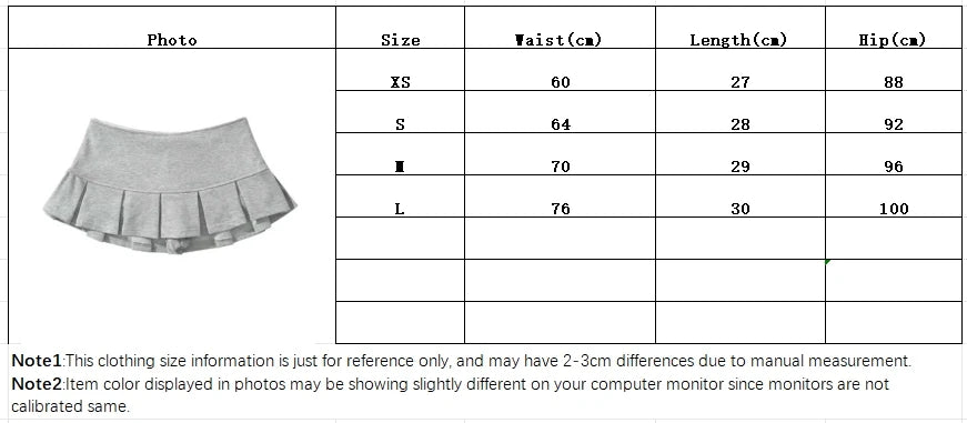 Fabric Y2K Mini Skirt Women Low Waist Wide Pleat Light Grey Sexy Vintage A-line Pleated Skirt Casual Skort Summer