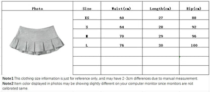 Fabric Y2K Mini Skirt Women Low Waist Wide Pleat Light Grey Sexy Vintage A-line Pleated Skirt Casual Skort Summer