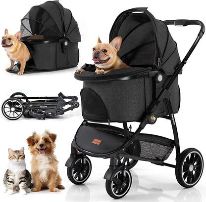 STLFHot Sale 3 in 1 Lightweight Aluminum Pet Stroller 4 Wheels Foldable Multifunction Travel System for Small Medium Dogs Cats