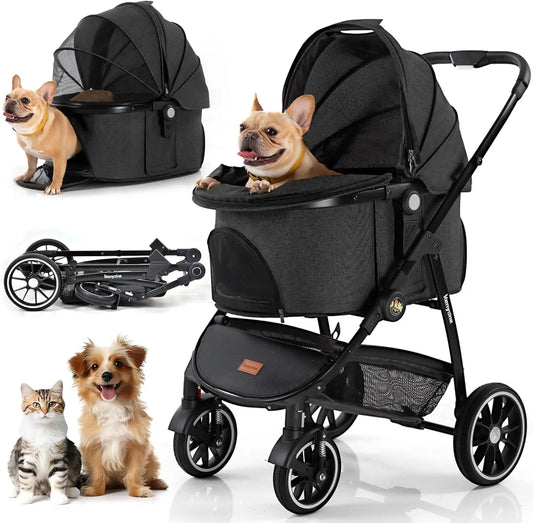 STLFHot Sale 3 in 1 Lightweight Aluminum Pet Stroller 4 Wheels Foldable Multifunction Travel System for Small Medium Dogs Cats