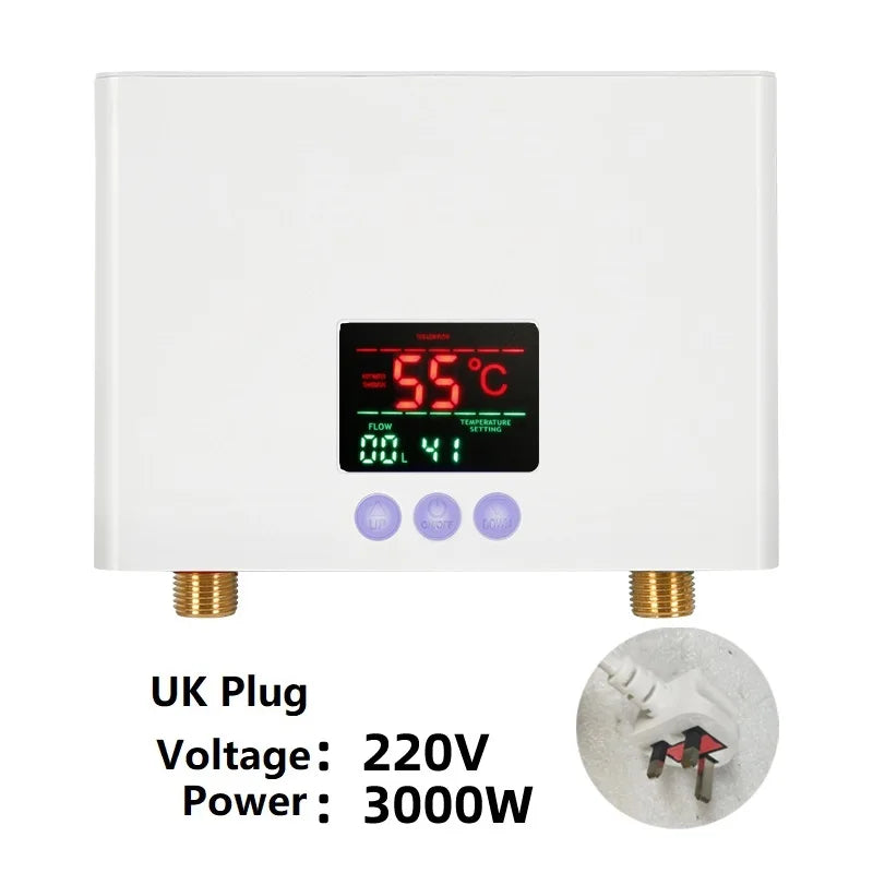 110V 220V Instant Water Heater Kitchen Bathroom Wall Mounted Electric Water Heater Hot Water Shower with LCD Temperature Display