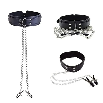 Leather Slave Choker Collar Necklace BDSM Bondage Cosplay Fetish Flirting Erotic Accessory Toy For Adult Couple Intimate Game