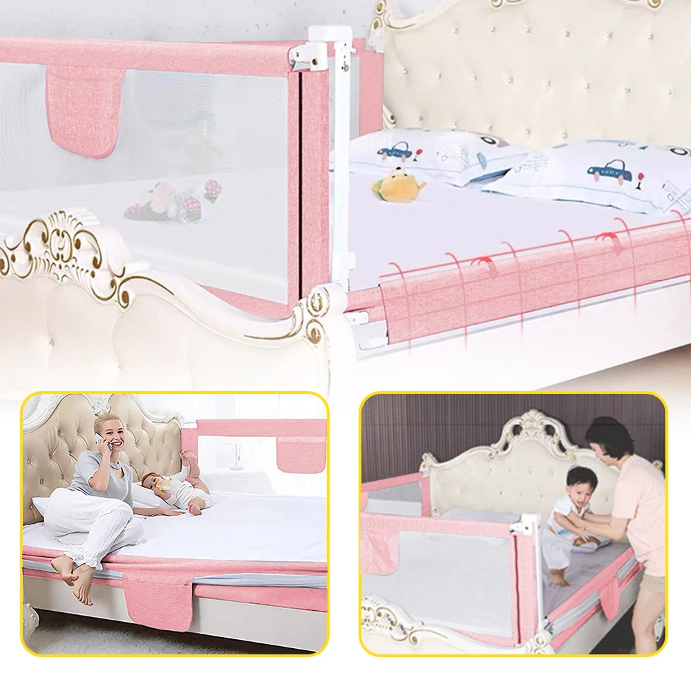 Bed fence for toddlers, Vertical lift bed guard, adjustable height, baby bed grid, 150/200/cm, gray Pink Blue