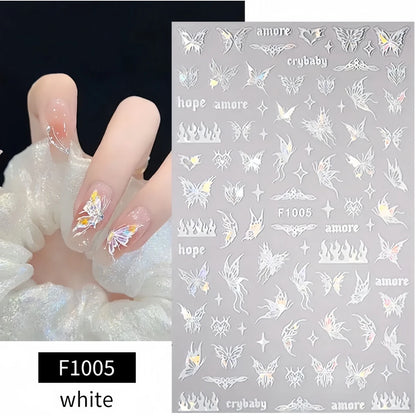 1PCS Marbled Nail Sticker 3D Abstract Lines Sticker Nail Art Supplies Nail Decals Y2K Laser Butterfly Ladies Nail Art Decoration