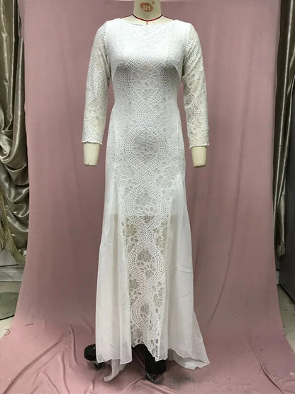 Foreign Style Evening Dress Woman's Sexy Lace Patchwork Backless Wedding Dresses Ladies Elegant Long Sleeves Party Prom Vestidos