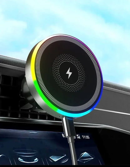 RGB Light Car Magnetic Phone Holder Air Vent Stand Wireless Charger For Magsafe iPhone 16 15 14 13 12 Pro Max Fast Charging Dock