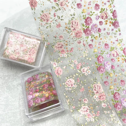 1Pc 100cm Flower Nail Foils for Transfer Paper Floral Stickers Rose Nails Wraps Tulip Nail Art Decorations