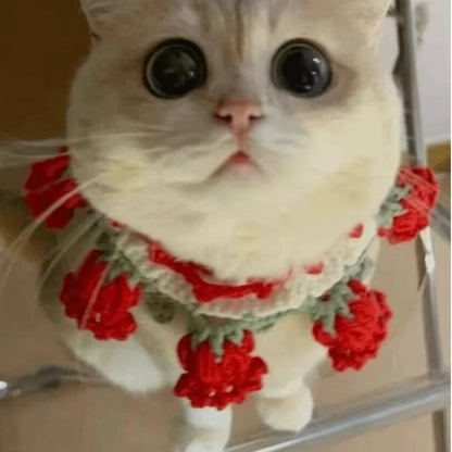 Neck Accessories Orchid Bell Flower Knitted Pet Collar Patchwork Sweet Pet Drool Scarf Lace-up Pet Drool Bib Cats