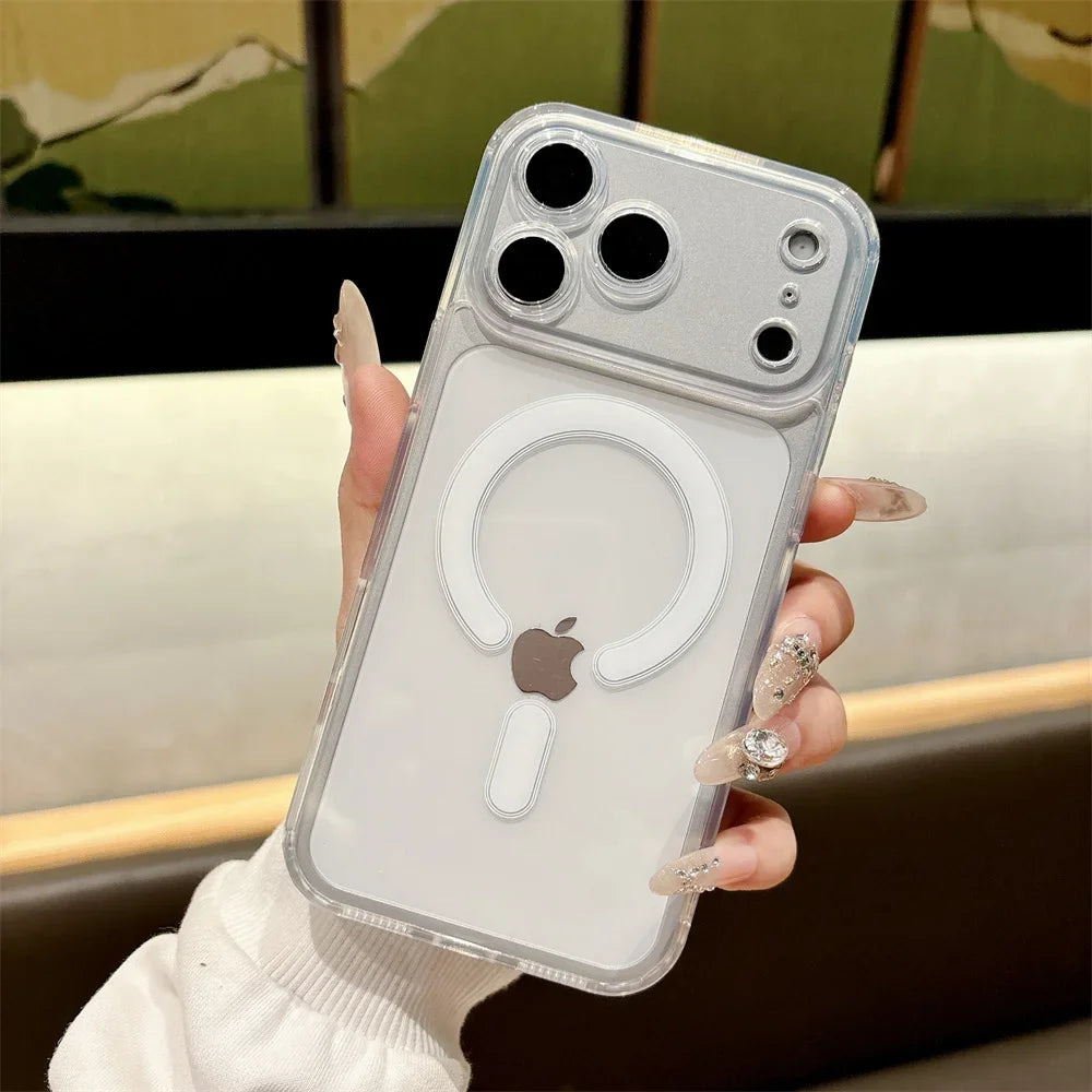 Luxury for Magsafe Magnetic Phone Case for iPhone 17 Pro Max 17 Air 16 Pro 15 14 13 12 11 Transparent Shockproof Protect Cover