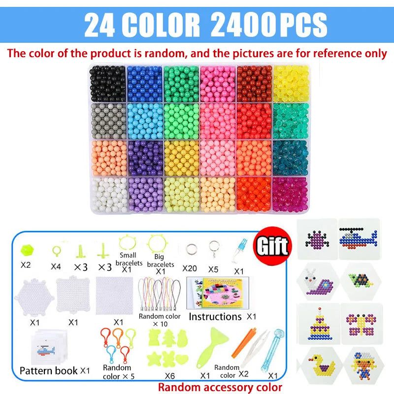 Handmade Magic Water Fuse Beads Creative Beads DIY Art Crafts Toys Magic Water Sticky Beads Sensory Toys Set with Accessories