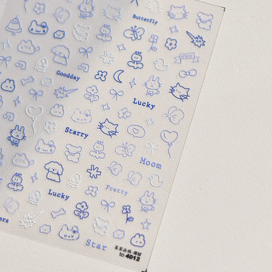 Collage Text English Letter Musical Note Star Graffiti Colorful 5D Love Heart Bowknot Nail Art Sticker Adhesive Manicure Decals