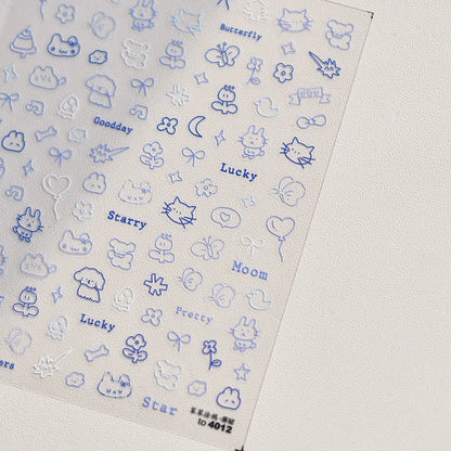 Collage Text English Letter Musical Note Star Graffiti Colorful 5D Love Heart Bowknot Nail Art Sticker Adhesive Manicure Decals