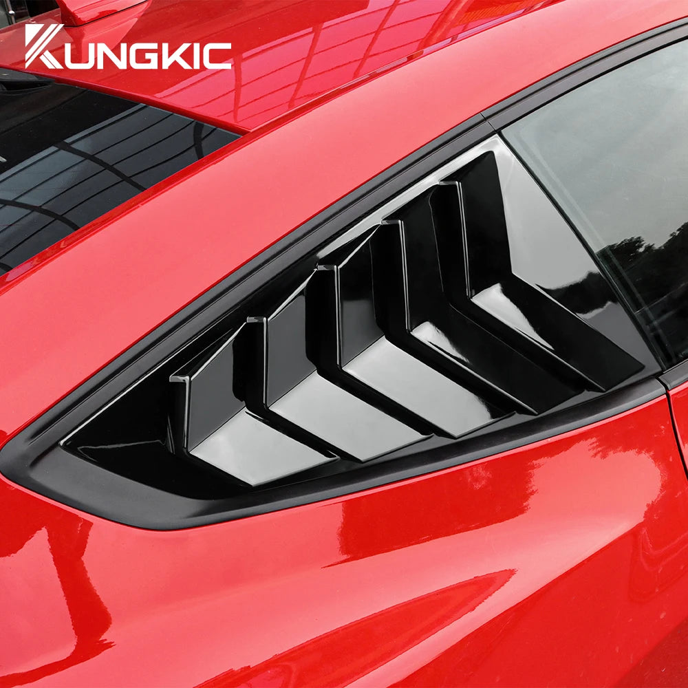 For Ford Mustang 2024 2025 2026 GT S650 Gloss Black Carbon Fiber Pattern Rear Windshield Side Spoiler Splitter Triangle Louver