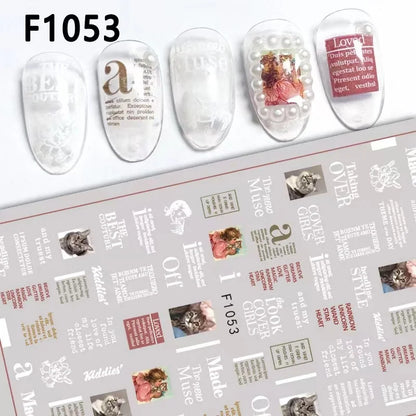 Black and White Love Flowers Line Art 3D Stickers Nail Decals Nail Art Accessories Butterfly Rose Nail Stickers Nail Sliders
