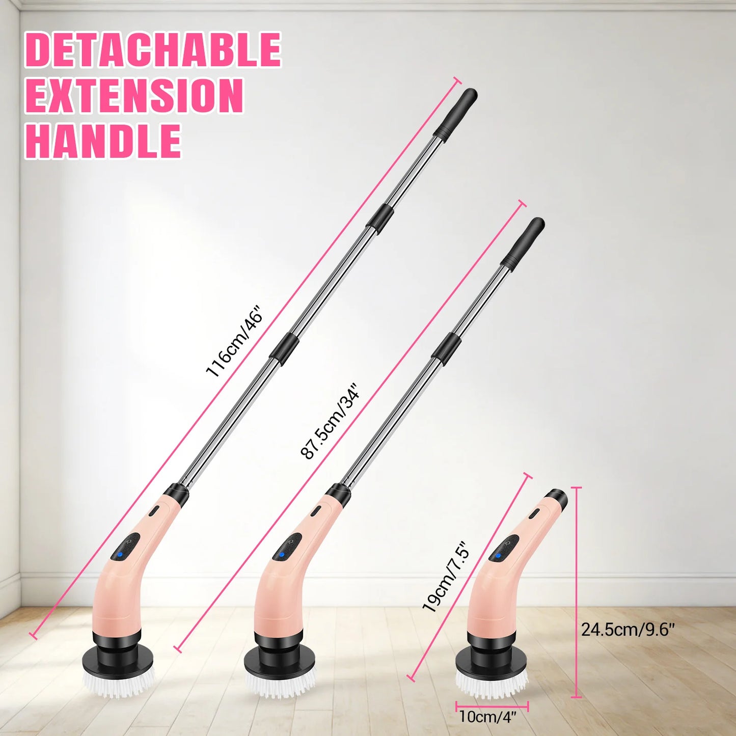 Cordless Electric Cleaning Brush - 7-in-1 Multi-Surface Scrubber with 2-Speed Adjustment, Detachable Extension Handle