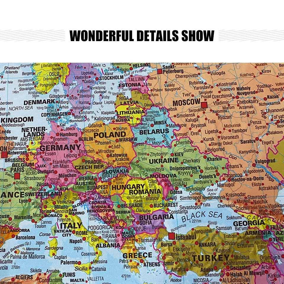 150x100cm Foldable Large World Map with Flags The World Physical Map for Travel Office School Supplies for Bedroom Living Room