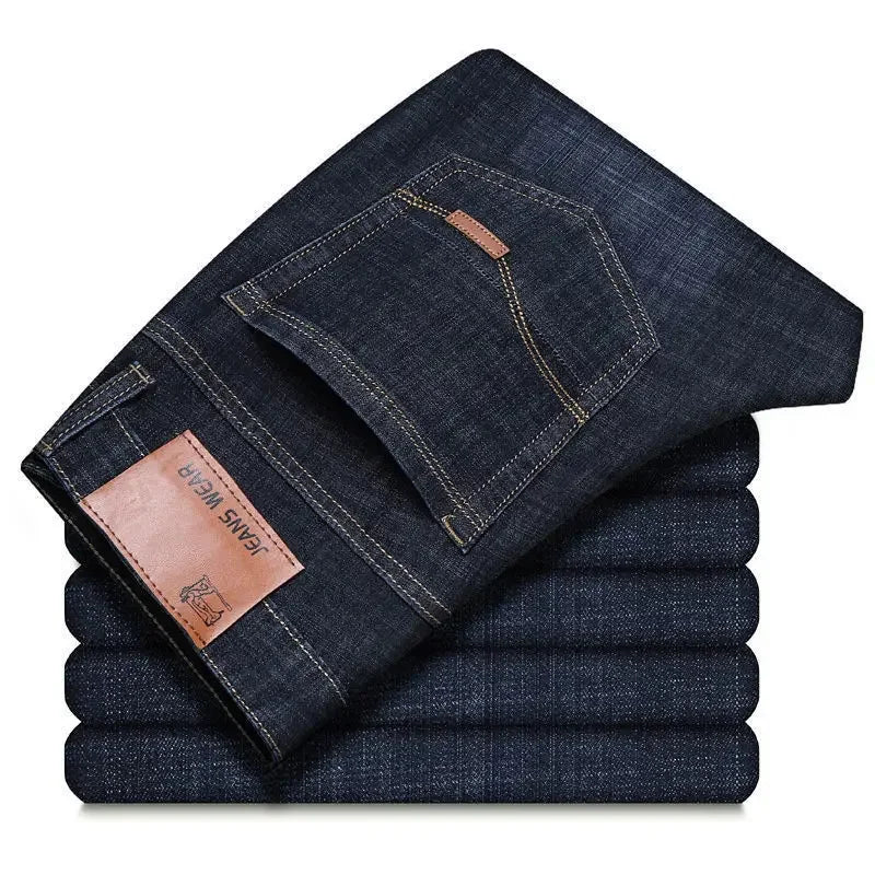 New Men Light Luxury Stretch Slim Fit Pants Comfortable Soft Business Fashion Straight Casual Denim Trousers Male Brand Clothing