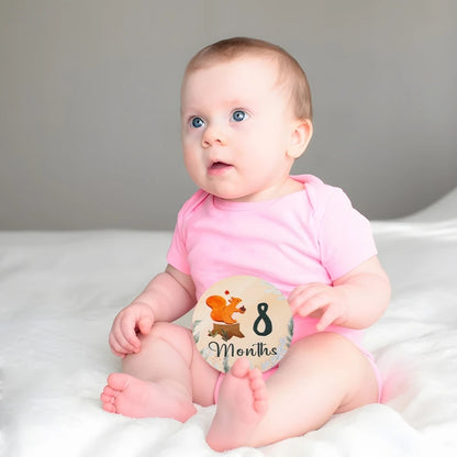Newborn Baby Growth Milestones 0-12 Months Wooden Card With Box Photo Accessory Cartoon Animal Picture Souvenir Wooden Baby Gift