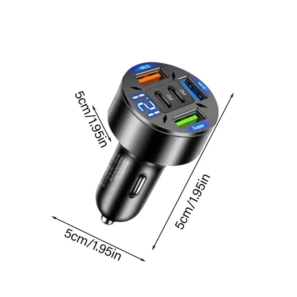 250W Car Charger 5 Ports LED Digital Display USB PD Type C Fast Charging Car Phone Charger Adapter For IPhone 15