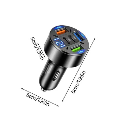 250W Car Charger 5 Ports LED Digital Display USB PD Type C Fast Charging Car Phone Charger Adapter For IPhone 15