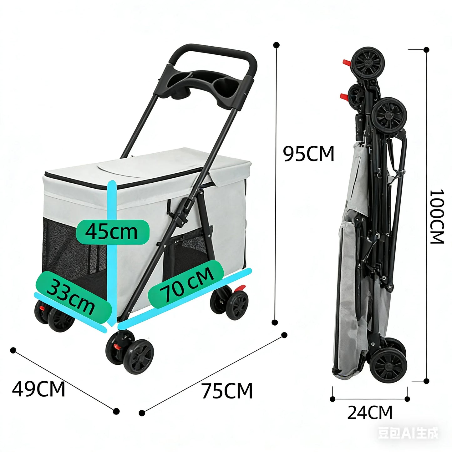 Custom Foldable Pet Stroller for Large Dogs & Multi-Pet Travel | Heavy-Duty, Lightweight, Breathable Design