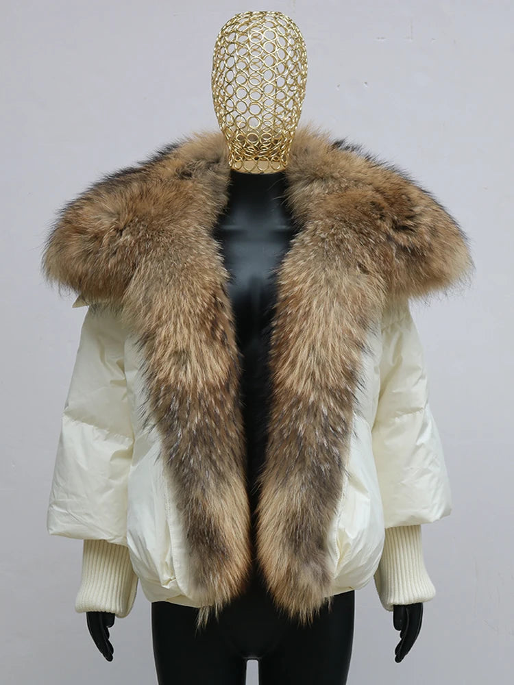 Oversized Winter Warm Real Fox Fur Collar Black Down Coat Women Puffer Outerwear Jackets 2024 Autumn Winter