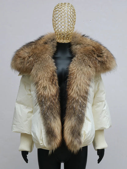 Oversized Winter Warm Real Fox Fur Collar Black Down Coat Women Puffer Outerwear Jackets 2024 Autumn Winter