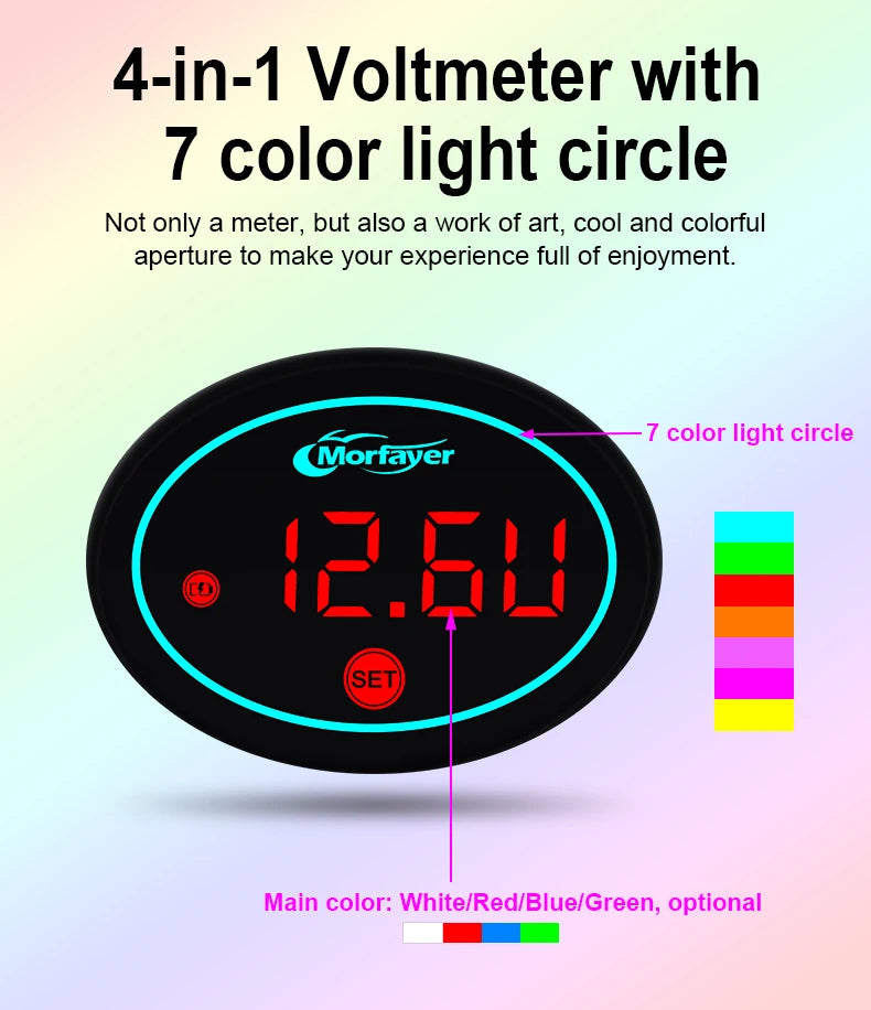 New Model Fashion Multi-functional  4-in-1 Motorcycle Touch Screen Voltmeter TIME TEMPERATURE With RGB