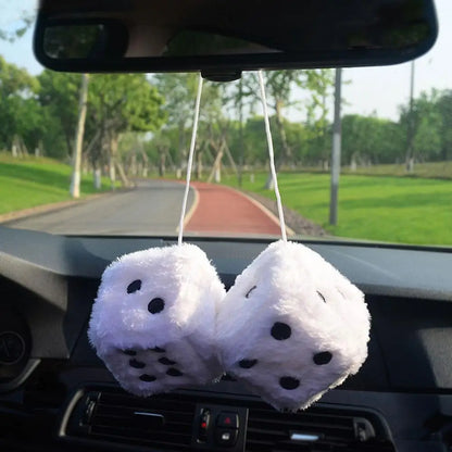 2pcs Big Long Hair Hot Stamping Dot Dice Plush Toy Cube Pendant Car Ornament Sieve Anime Car Decoration Accessories Auto Pendant