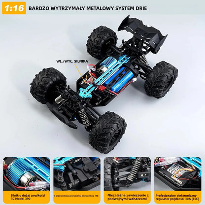 "1:16 4WD RC Car (50km/h): LED Lights, Off-road High-Speed Drift. For Boys & Off-road Fans. Monster Truck Toy – Christmas & New