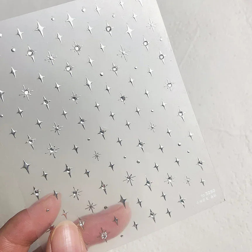 1 piece  5D silver nail stickers metal mini star nail art stickers high quality exquisite decals self-adhesive nail art stickers