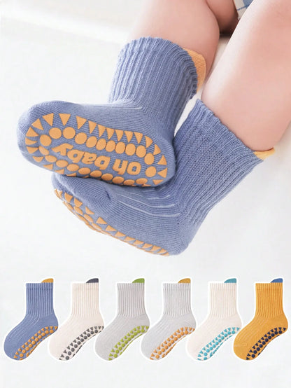 6 Pairs of Baby Floor Socks, Newborn Non-Slip Dotted Indoor Soft All-Season Baby Loose-Top Socks for Boys and Children
