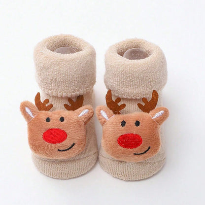 Cute Santa Claus Doll Knitted Baby Socks Newborn Toddler Soft Snowman Deer Warm Floor Socks Girls Infant Boys Mid Socks New
