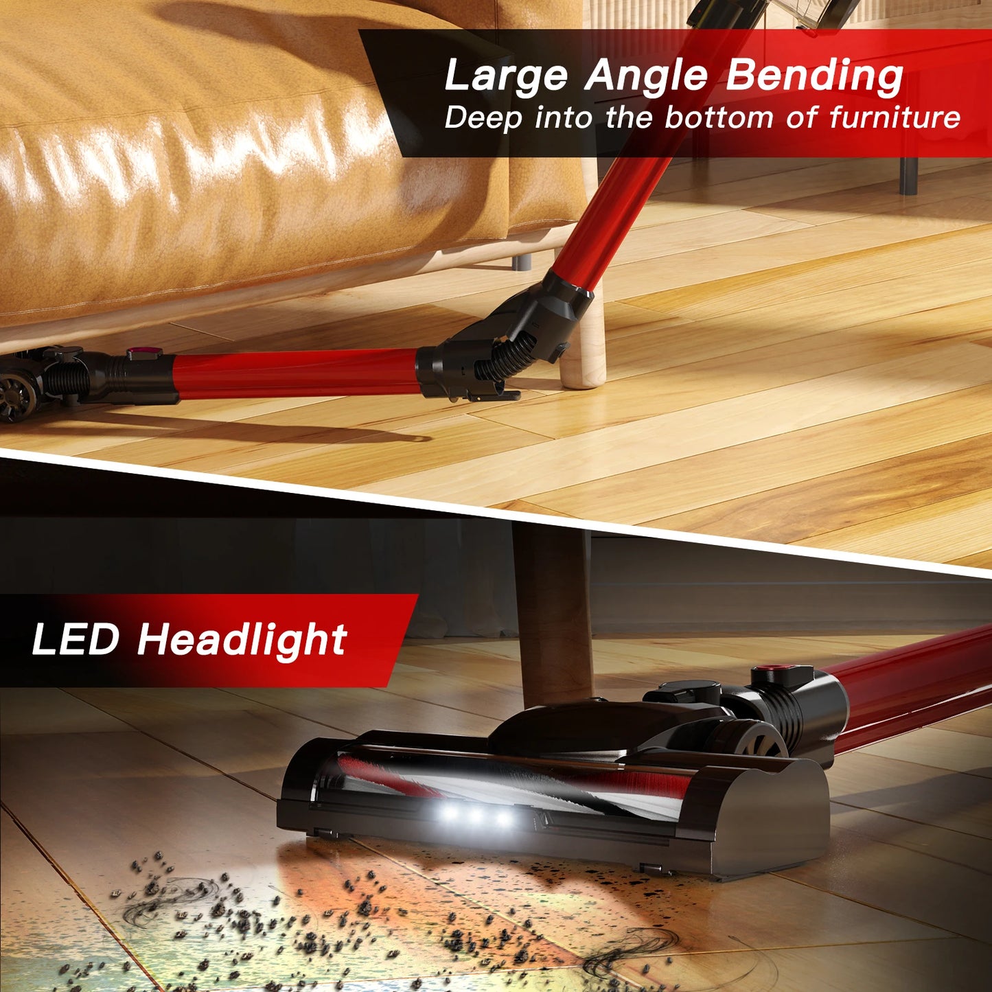 Cordless Vacuum Cleaner, 32KPA Househeld Stick Vacuum Cleaner With LED Lights, Foldable Tube, Washable Hepa Filtration, Self-standing, 4000mAh Battery, Multifunction Accessories, Lightweight Vacuum For Hardwood Floor Carpet P