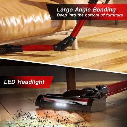 Cordless Vacuum Cleaner, 32KPA Househeld Stick Vacuum Cleaner With LED Lights, Foldable Tube, Washable Hepa Filtration, Self-standing, 4000mAh Battery, Multifunction Accessories, Lightweight Vacuum For Hardwood Floor Carpet P
