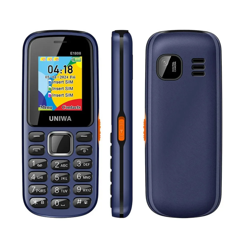 UNIWAE1808 Feature Phone 3 SIM Card 3 Standby Wireless radio Flashlight High volume for Elder 2G Keypad Mobile Phone
