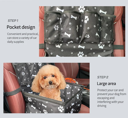 Dog Car Seat with Storage Pockets,Travel Dog Car Seat Cover Folding Hammock Dog Car Seat Basket for Small Medium Dogs