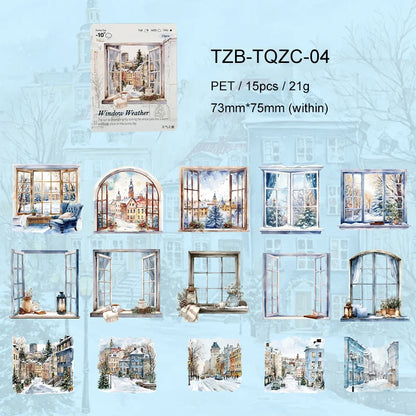 JIANWU Weather Window Series Vintage Plant Flower Landscape Material Collage PET Sticker Creative DIY Journal Stationery