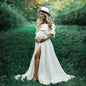 Bohemian Pregnancy Dress Side Split Ruffle Edge Vintage Comfortable Linen Dress Comfortable Linen Boho Style Baby Shower Dress