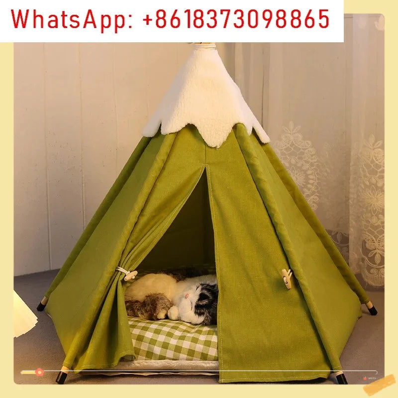 Pet Teepee Tent for Small Dogs or Cats Puppy Sweet Bed w/Thick Plush Pad Washable Dog or Cat Houses