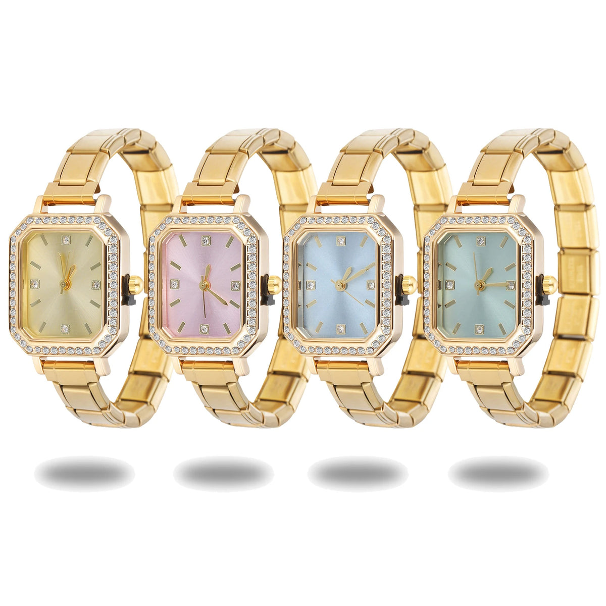 Fashion High Quality Men Women's Stainless Steel Square Round Shiny Zircon Watch Bracelet For Friend Birthday DIY Jewelry Gift