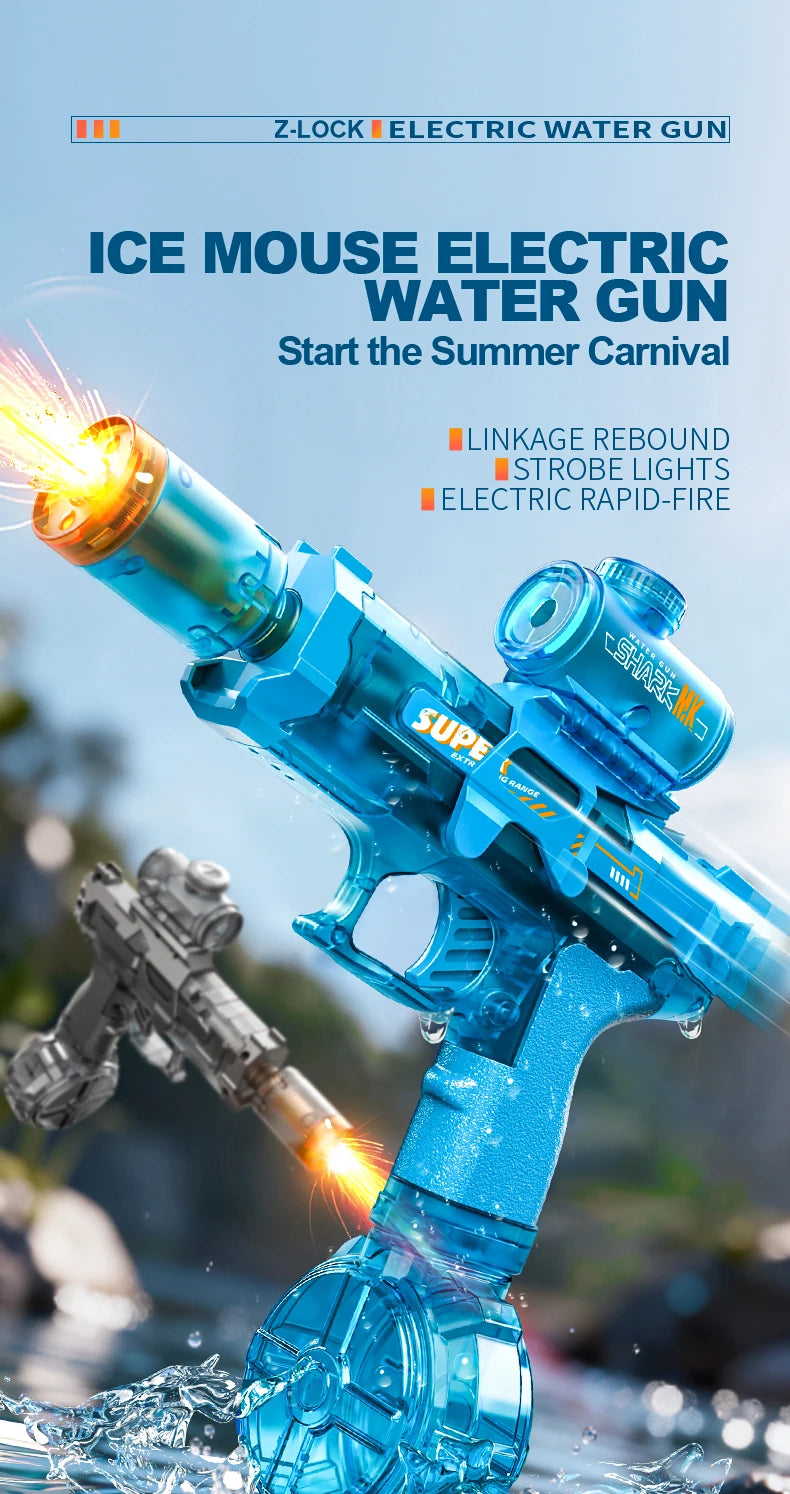 Simulated Firing and Recoil Electric Water Gun Toys Children Automatic Sensor Lights Water Pistol Summer Outdoor Beach Kids Toy